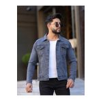 WKM Erkek Füme Jean Denim Standart Kalıp Cepli Düğmeli Kot Ceket