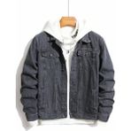 Wkm Erkek Jean Denim Standart Kalıp Cepli Düğmeli Kot Ceket - Gri - 2XL