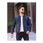 WKM Erkek Kahverengi Tint Jean Denim Standart Kalıp Cepli Düğmeli Kot Ceket