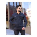 WKM Erkek Koyu Lacivert Jean Denim Standart Kalıp Cepli Düğmeli Kot Ceket