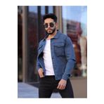 WKM Erkek Mavi Jean Denim Standart Kalıp Cepli Düğmeli Kot Ceket