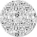 Wknoon Sevimli Evcil Hayvan Grubu Köpekler ve Kediler Evcil Hayvanlar Komik Hayvanlar Karikatür Tasarım Siyah Beyaz Yuvarlak Mouse Pad