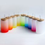 Wl 12OZ 340ML Degrade Renk Süblimasyon Cam Bambu Kapaklı Süblimasyon Bira Can Borosilikat Gözlük Kavanoz Bardak Kupa Resue Pipetli (Yurt Dışından) - Renkli - Water Bottles