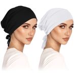 wlertcop 2'li paket türban kadın kadın alt başörtüsü kep alt başörtüsü klasik sarkık bere İslami Müslüman kravat arka düz renk tesettür bere baş örtüsü kemo baş örtüsü uyku şapkası, siyah+beyaz, 18*13.5*2cm