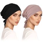 wlertcop 2'li paket türban kadın kadın alt başörtüsü kep alt başörtüsü klasik sarkık bere İslami Müslüman kravat arka düz renk tesettür bere baş örtüsü kemo baş örtüsü uyku şapkası, Siyah+haki, 18*13.5*2cm