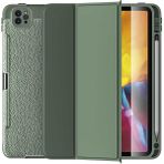 Wlons iPad Pro 12.9 2022 M2 Uyumlu Deri Görünümlü Smart Cover Standlı Kılıf Wlons Tablet Kılıf - Koyu Yeşil