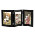 WMLBK Resim çerçevesi, kolaj, 3 fotoğraf için, katlanabilir ahşap resim çerçevesi, akrilik plakalı 3 resim çerçevesi, 13 x 18 cm, düğün ve aile için fotoğraf çerçevesi (siyah, 15,4 x 20,3 cm)