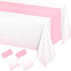 WNINK 2'li Paket Beyaz ve Açık Pembe Masa Örtüsü, Açık Pembe Tek Kullanımlık Plastik Su Geçirmez Masa Örtüsü, 137 cm x 274 cm, Doğum Günü, Bebek Partisi, Düğün, Gelin Duşu, Piknik Kamp Partileri için