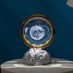 Wnvivi Dönebilen Kristal Top Gece Işığı, 3D İç Oyma Kristal Top Gece Lambası, Yaratıcı Kristal Top Yatak Odası için Yatak Örtüsü Masaüstü Süsleri (D)