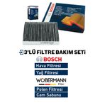 Wöbermann +Bosch Ford Focus 1.6 Filtre Bakım Seti 1998-2004 Karbonlu Polen+Hava+Yağ