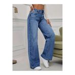 WODDİ adel Kadın 90's Kar Yıkama Mavi Süper Yüksek Bel Salaş Jeans Palazzo Kot Pantolon