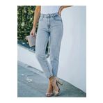 WODDİ Alissa Buz Kar Mavi Jeans Yüksek Bel Dar Paça Mom Kot Pantolon