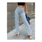 WODDİ Astrid Kadın Buz Kar Mavi Jeans Palazzo Salaş Rahat Jean Yüksek Bel Denim Kot Pantolon Beekeplzbmavi