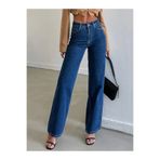 WODDİ Astrid Kadın Mavi Jeans Palazzo Salaş Rahat Jean Yüksek Bel Denim Kot Pantolon Beekeplzomavi