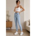 WODDİ Kadın Jeans Buz Mavi Kar Yıkama Mom Jeans Yüksek Bel Denim Kot Pantolon