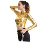 WOFASHPURET Kadınlar Için Kollu Patent Deri Büstiyer Cosplay Sahne Performans Giysileri Parlak Kostüm Üstü