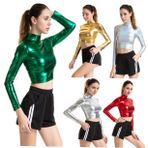 WOFASHPURET Kadınlar Için Parlak Patent Deri Büstiyer Üst Kollu Performans Giyim Cosplay Gece Kulübü Beden L
