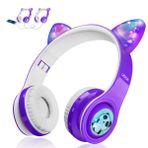 Woice Çocuk Kablosuz Bluetooth Kulaklıklar, LED Yanıp Sönen Işıklar, Müzik Paylaşım Fonksiyonu, Uzun Ömürlü Pil ve 85 dB Hacim Sınırlı Çocuk Bluetooth Kulaklıkları Erkek Kız Çocukları için (Mor)