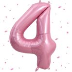 WOIRROIP Balon 4. Doğum Günü, 4 Rakam Balon, Pembe, 40 İnç XXL Pastel Pembe Folyo Balon Açık Pembe Sayı Balonu 4 Helyum Balon, 4. Doğum Günü için 4 Yaş Doğum Günü Dekorasyonu Çocuk Erkek Kız
