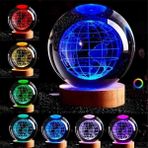 Wolawood Kristal Cam Kar Küresi 3D Renk Değiştiren Rgb'li Doğal Ahşap Standlı USB Kablolu LED Işıklı Lamba Seti Konsept Dekoratif Hediyelik Eşya Top Dekor Özel Premium Seri - DÜNYA HARİTASI