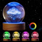 Wolawood Kristal Cam Kar Küresi 3D Renk Değiştiren Rgb'li Doğal Ahşap Standlı USB Kablolu LED Işıklı Lamba Seti Konsept Dekoratif Hediyelik Eşya Top Dekor Özel Premium Seri - YAĞMUR