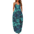 Wolddress Kadın 2025 Casual Kolsuz Sundress Artı Boyutu Gevşek Düz Uzun Yaz Plaj Maxi Elbise Cepler S-5X, Z-Kravat Boya Mavi Yeşil, M