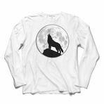 Wolf Moon Bozkurt Ay Uluyan Kurt Göktürk Uzun Kollu Tişört Baskılı T-Shirt Beyaz