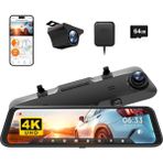 Wolfbox G850 12" 4K Ayna Dash Cam, Ön & Arka Kamera, 5,8 Ghz Wifi, Sesli Kontrol - Siyah