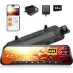Wolfbox G930 10" 4K Ayna Dash Cam, Ön ve Arka Wdr, Dokunmatik Ekran, 5,8 Ghz Wifi, - Siyah