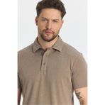 Wolfe Erkek Vizon Likralı Pamuk Karışımlı Çekmeyen Kumaş Kıvrılmaz Yaka Polo Yaka T-Shirt Vizon L