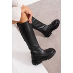 Wolk Shoes Nelsa Kadın Kalın Kaymaz Kalın Taban Streç Çizme - Siyah - 00-Siyah