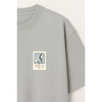 wolka Sovyetler Birliği Posta Pulu Baskılı %100 Pamuk Oversize Bisiklet Yaka Gri Erkek T-shirt