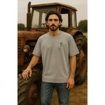 wolka Yeni Zelanda Posta Pulu Baskılı %100 Pamuk Oversize Bisiklet Yaka Gri Erkek T-shirt