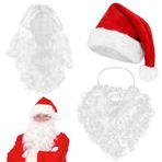Wolkstello Noel Baba Sakal + Peruk + Şapka, Noel Baba Sakalı ve Peruk, Noel Baba Şapkası, Noel Baba Peruğu Sakal Beyaz Noel Şapkası 3'ü 1 Arada Noel Baba Kostümü Cosplay için
