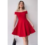 WOMAN VISION Kadın Tasarım Esnek Scuba Kumaş Madonna Yaka Mini Boy Kırmızı Elbise 079