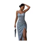 WOMAN VISION Pul Payet İşlemeli Askılı ve Yırtmaçlı Kadın Elbise 003