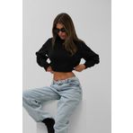 WOMAN VISION Reglan Kol Bisiklet Yaka Crop Kesim Triko Siyah Kazak 24W16025