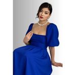 WOMAN VISION Saks Mavisi Balon Kol Midi Boy Ernest Kadın Elbise Düğün Abiye Mezuniyet Elbise 004