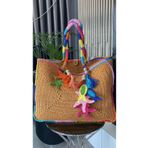 WOMANBAG Büyük Boy El Yapımı Tasarım Hasır Plaj Çantası(65X50CM) Hasır renkli tasarım çanta Tek Ebat