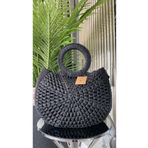 WOMANBAG El Yapımı Fıstık Model Hasır Plaj Çantası (47X40CM) SİYAH Tek Ebat
