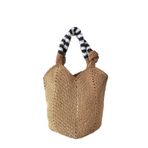 WOMANBAG El Yapımı Siyah Beyaz Düğüm Askı Tasarım Hasıır Plaj Çantası (55X50CM) HASIR Tek Ebat