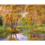 Womb Hobby Kavak Ağaçları ve Göl Sayılarla Boyama Seti 40X50 cm Tuvale Gerili