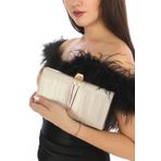 womenacs Altın Renk Lazer Metal Aksesuarlı Abiye Clutch Portföy Elde ve Askılı Gece Düğün Nişan Çantası
