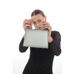 womenacs Gümüş Renk Kumaş Göz Alıcı Abiye Portföy Clutch Kadın Çanta Yeni Sezon