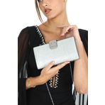 womenacs Gümüş Renk Lazer Abiye Portföy Clutch Düğün Nişan Kına Nikah Kadın Çanta Elde ve Uzun Askılı Kullanm