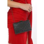womenacs Kadın Siyah Taşlı Abiye Clutch Portföy El Gece Düğün Nişan Çantası 370