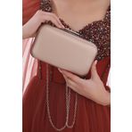 womenacs Pudra Renk Kumaş Desenli Abiye Portföy Clutch Kadın Çanta Elde Ve Uzun Askılı Kullanım