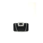 womenacs Siyah Renk Lazer Kumaş Çiçek Motifli Taşlı Elde ve Askılı Abiye Portfoy Clutch Gece Çantası