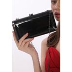 womenacs Siyah Renk Parlak Rugan Metal Kasalı Kadın Abiye Clutch Portföy Düğün Nişan Kına Gece Çantası