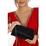 womenacs Siyah Renk Taşlı Mıknatıslı Kapama Şık Abiye Clutch Portföy Nişan Kına Düğün Gece Çantası